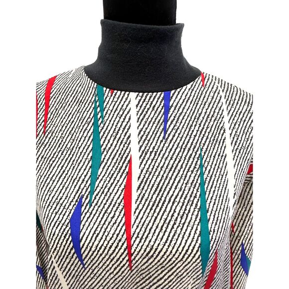 Claudia vintage 80s b&w primary color abstract mock turtleneck blouse - Picture 2 of 6